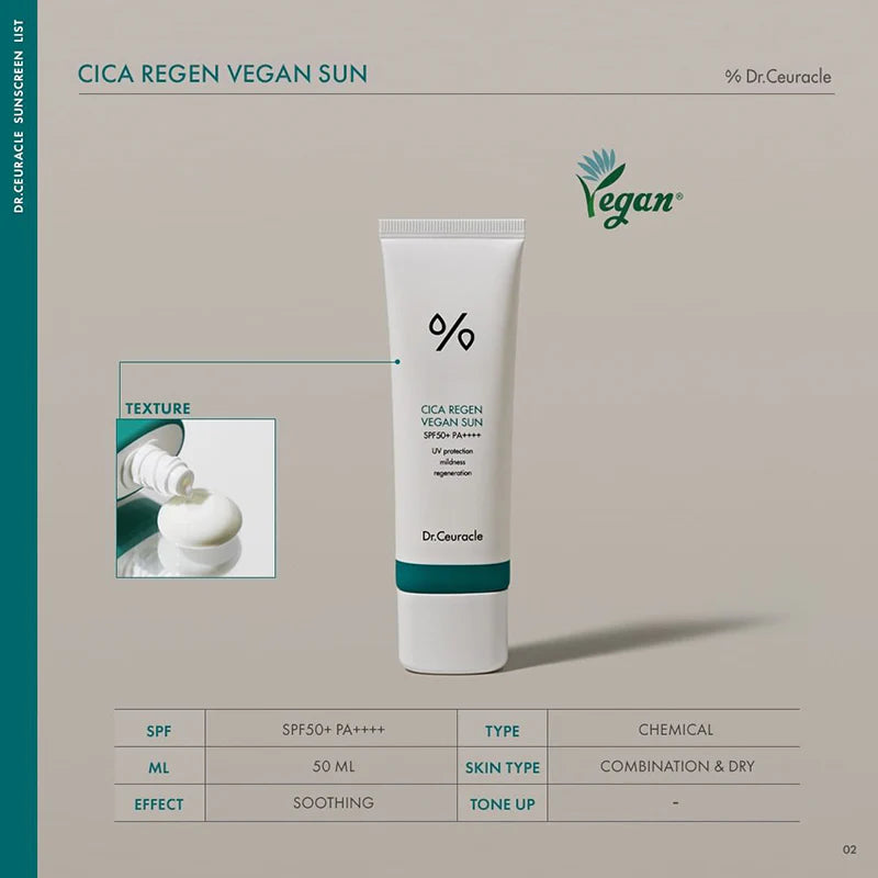 Dr. Ceuracle Cica Regen Vegan Sun SPF50 PA++++ - 50ml