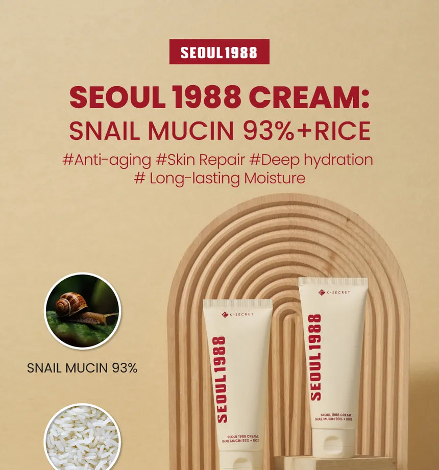 K-SECRET - SEOUL 1988 Cream : Snail Mucin 93% + Rice. - 100ml