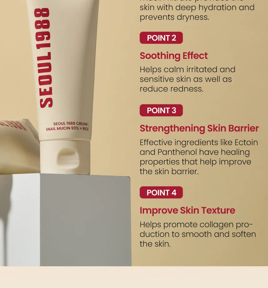 K-SECRET - SEOUL 1988 Cream : Snail Mucin 93% + Rice. - 100ml