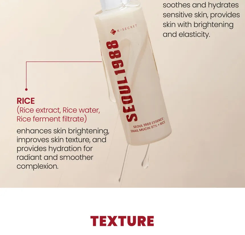K-SECRET - SEOUL 1988 Essence : Snail Mucin 97% + Rice - 100ml