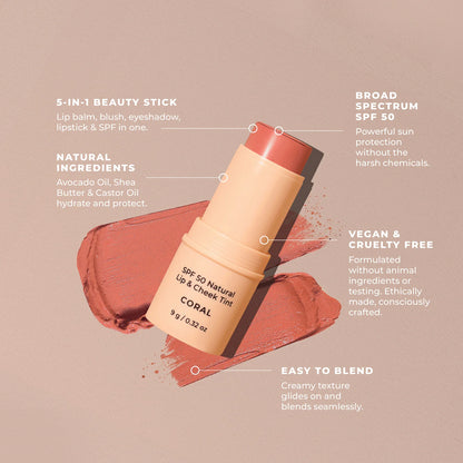 AVOCADO ZINC - SPF 50 Natural Lip & Cheek Tint - CORAL