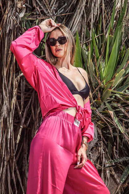 Satin Oversized Shirt - Fuchsia