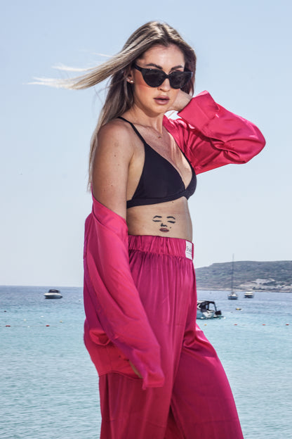 Satin Palazzo Trousers - Fuchsia