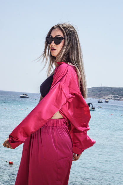 Satin Oversized Shirt - Fuchsia