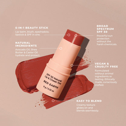 AVOCADO ZINC - SPF 50 Natural Lip & Cheek Tint - RED EARTH