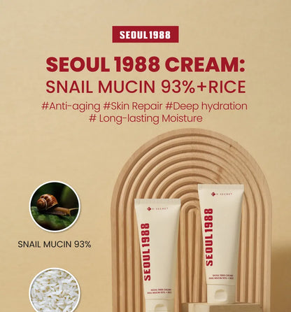 K-SECRET - SEOUL 1988 Cream : Snail Mucin 93% + Rice. - 100ml