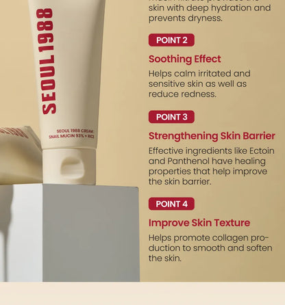 K-SECRET - SEOUL 1988 Cream : Snail Mucin 93% + Rice. - 100ml