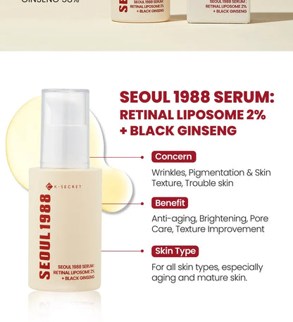 K-SECRET - SEOUL 1988 Serum : Retinal Liposome 2% + Black Ginseng - 30ml
